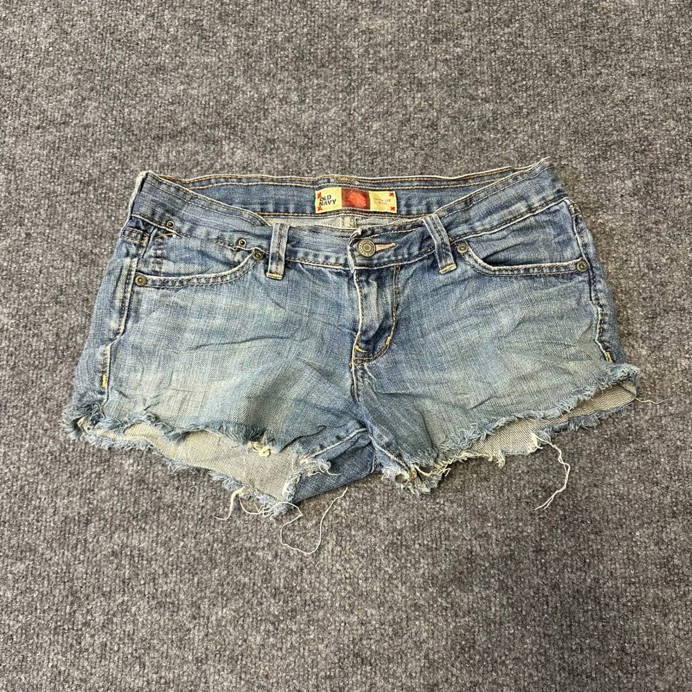 Old Navy Shorts Womens Size 1 Blue Ultra Low Waist Denim Cut Off Frayed Hem Y2K